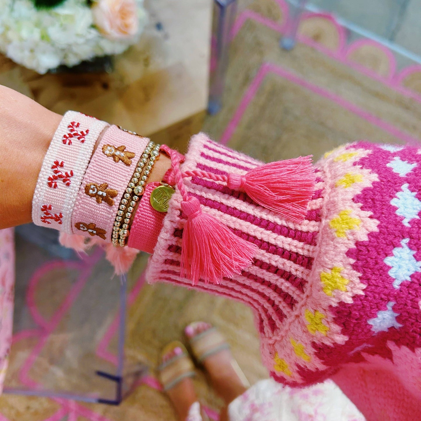 Gingerbread man Christmas tassel bracelet