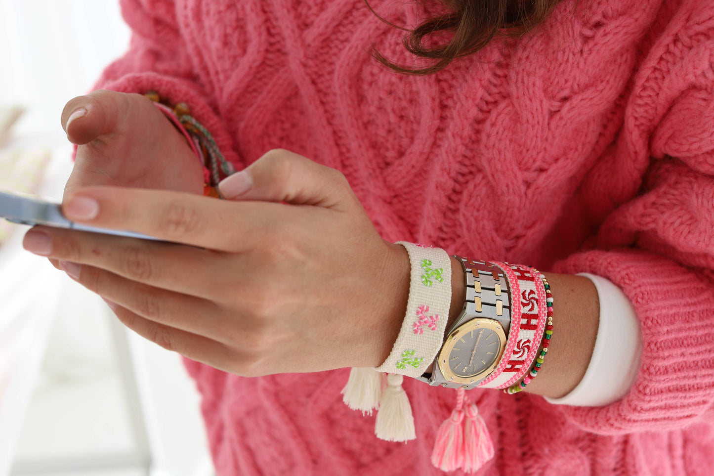 Candy cane tassel bracelet