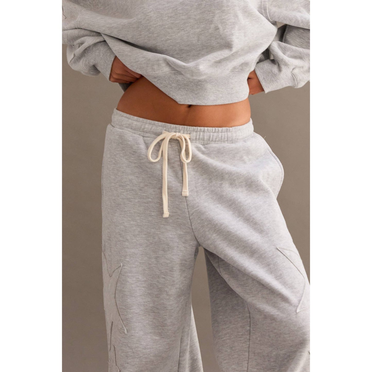 Star Patch Casual Drawstring Jogger Pants: DUSTY NAVY / S-M-L(2-2-2)