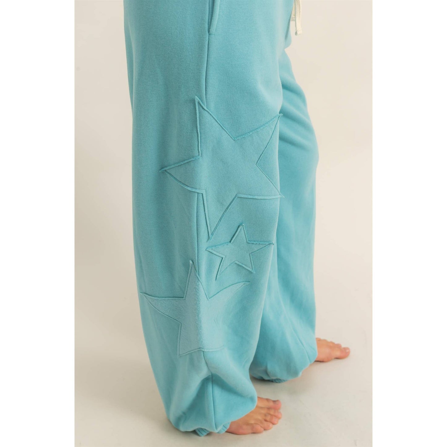 Star Patch Casual Drawstring Jogger Pants: DUSTY NAVY / S-M-L(2-2-2)