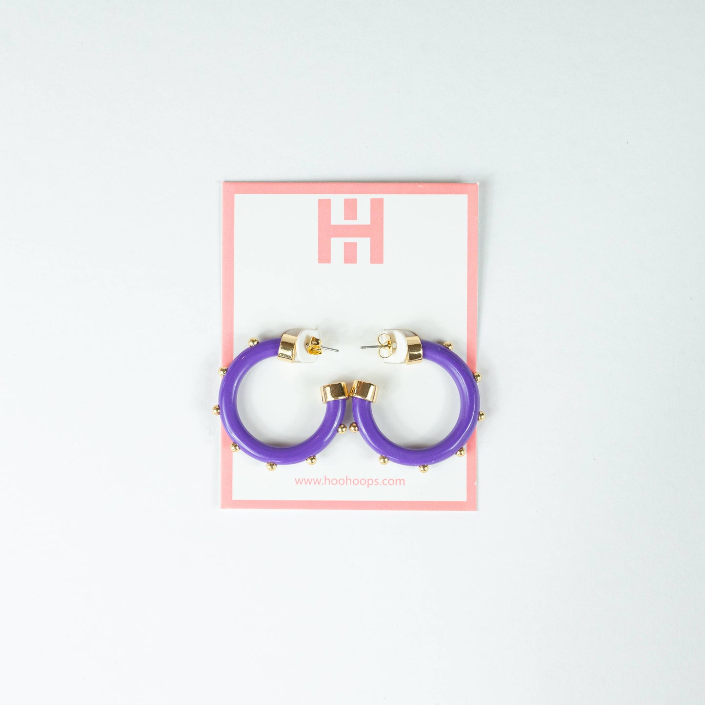 Small Hoop Earrings - Purple with Gold