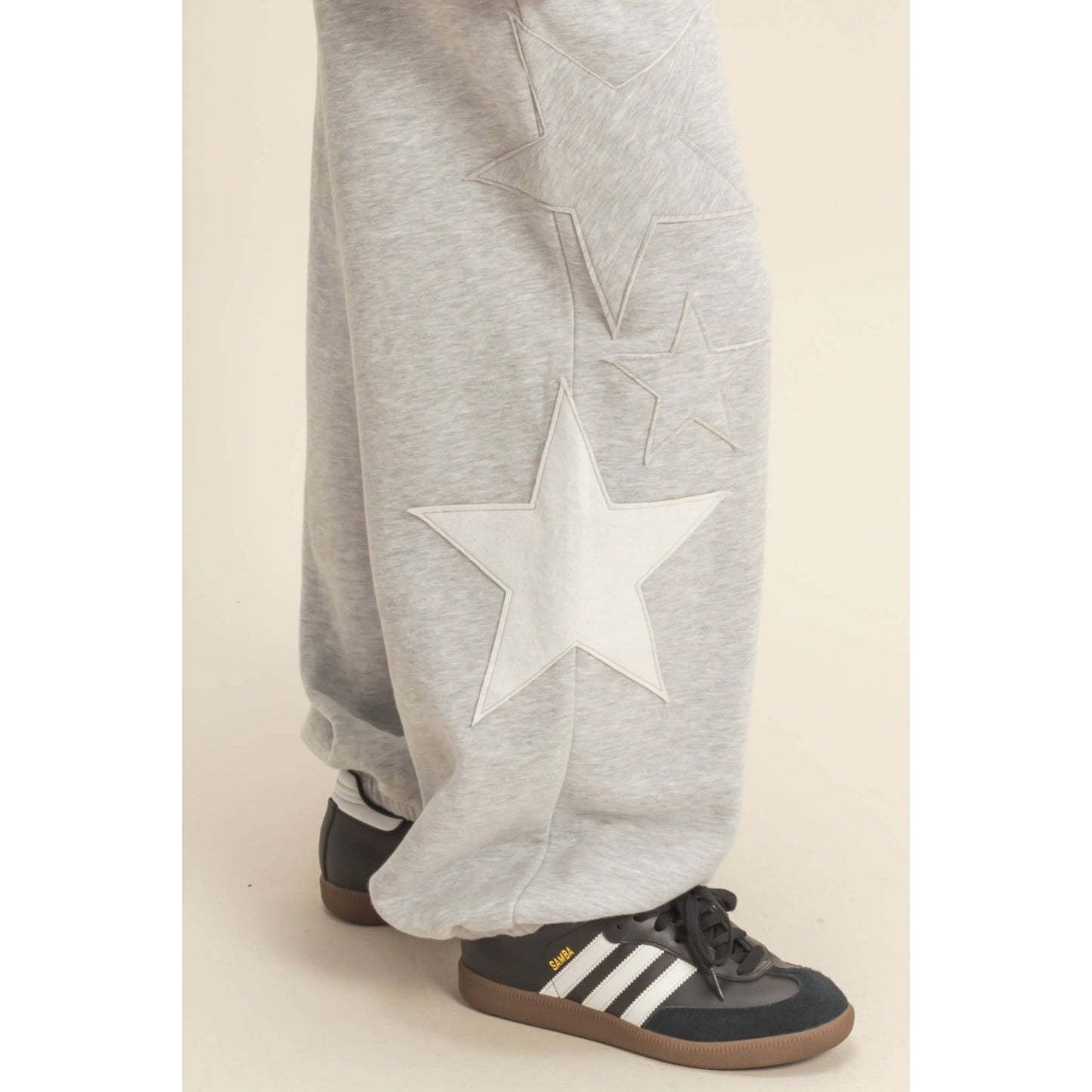 Star Patch Casual Drawstring Jogger Pants: DUSTY NAVY / S-M-L(2-2-2)