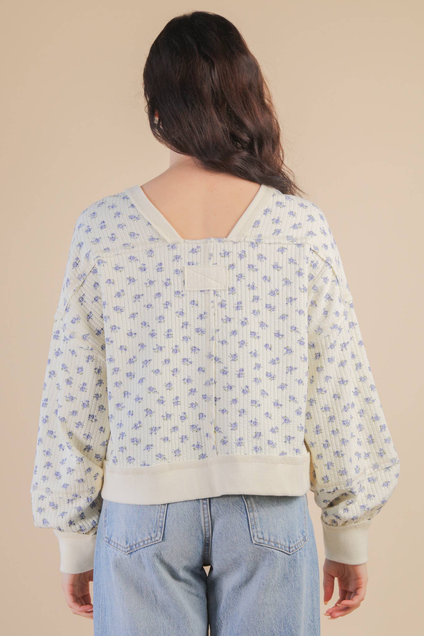 NT12289-Oversized Floral Printed Casual Knit Top: CREAM FLORAL / S-M-L/2-2-2