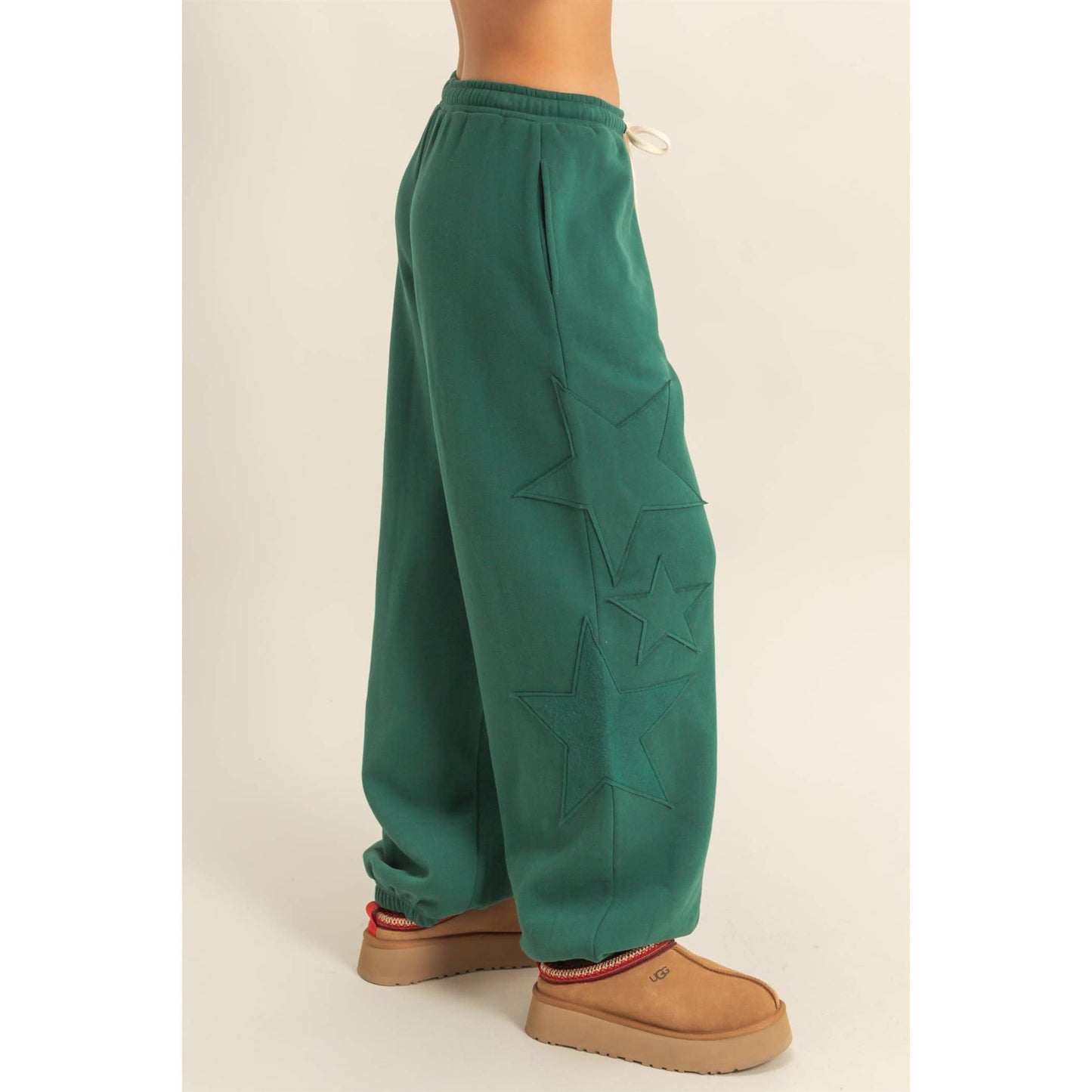 Star Patch Casual Drawstring Jogger Pants: DUSTY NAVY / S-M-L(2-2-2)