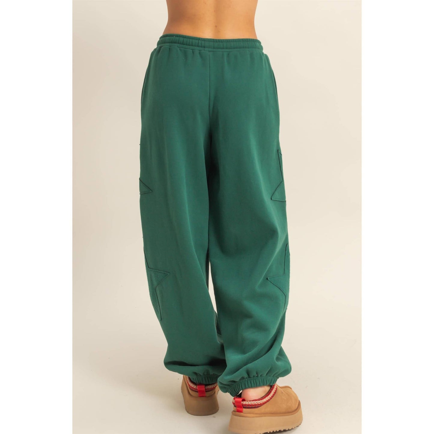 Star Patch Casual Drawstring Jogger Pants: DUSTY NAVY / S-M-L(2-2-2)