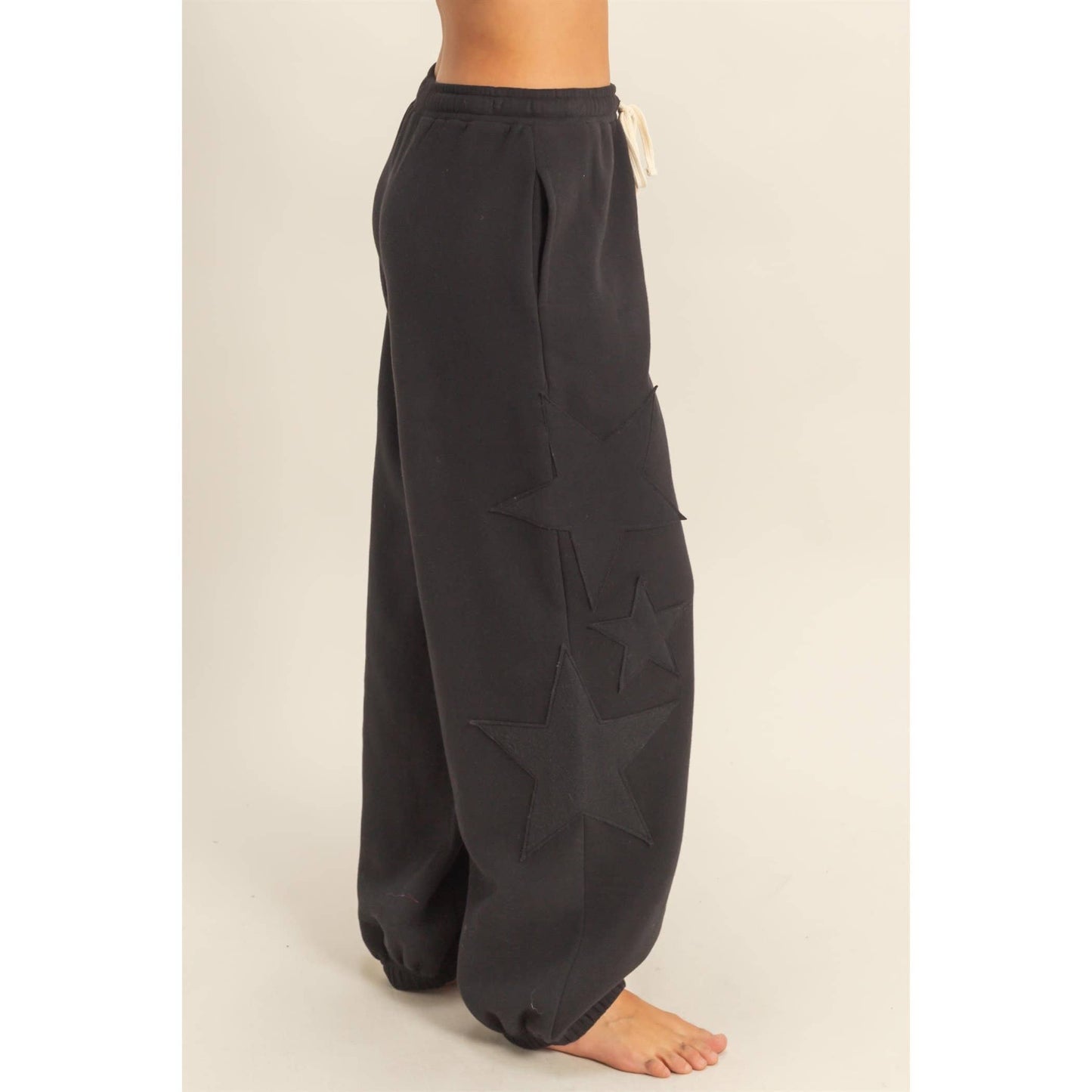 Star Patch Casual Drawstring Jogger Pants: DUSTY NAVY / S-M-L(2-2-2)