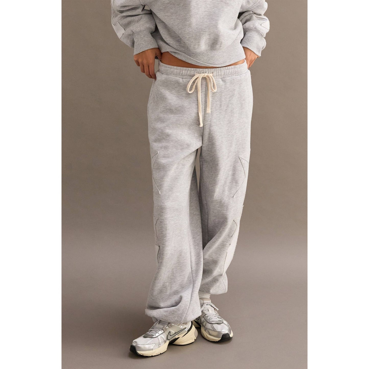 Star Patch Casual Drawstring Jogger Pants: DUSTY NAVY / S-M-L(2-2-2)