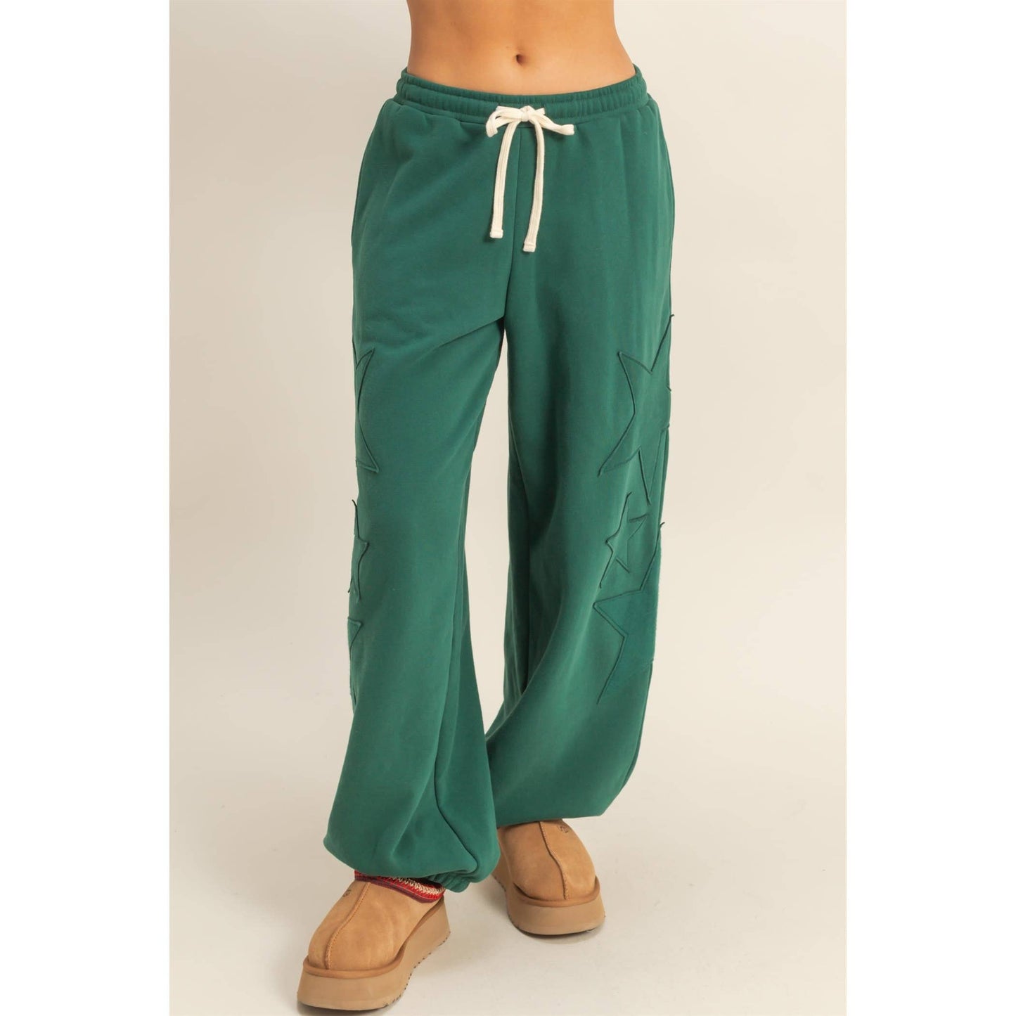 Star Patch Casual Drawstring Jogger Pants: DUSTY NAVY / S-M-L(2-2-2)