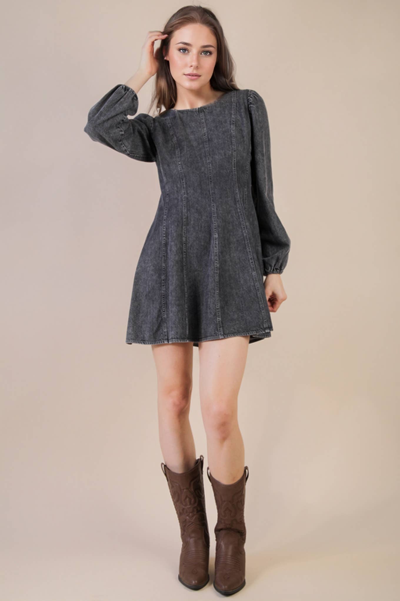 Mineral Washed Denim Dress: