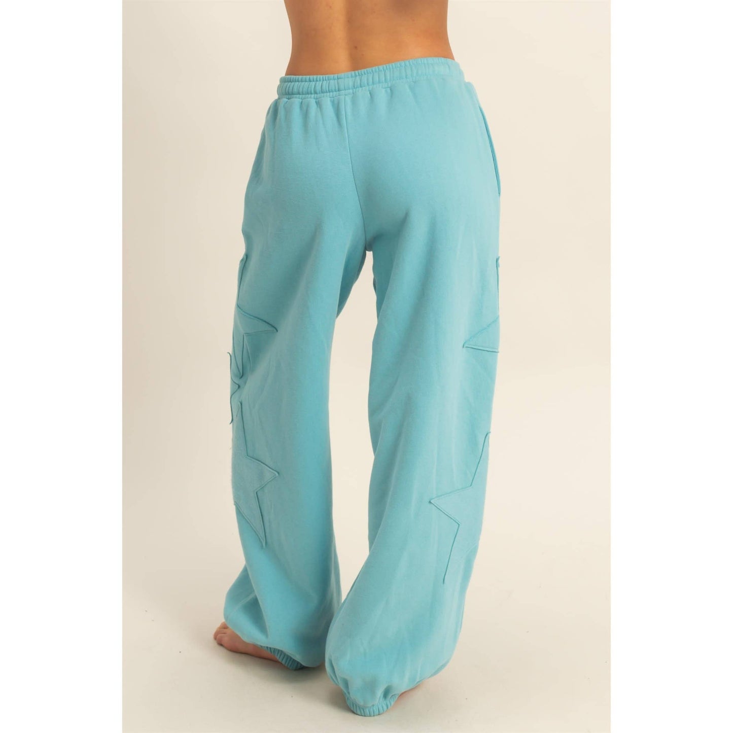 Star Patch Casual Drawstring Jogger Pants: DUSTY NAVY / S-M-L(2-2-2)
