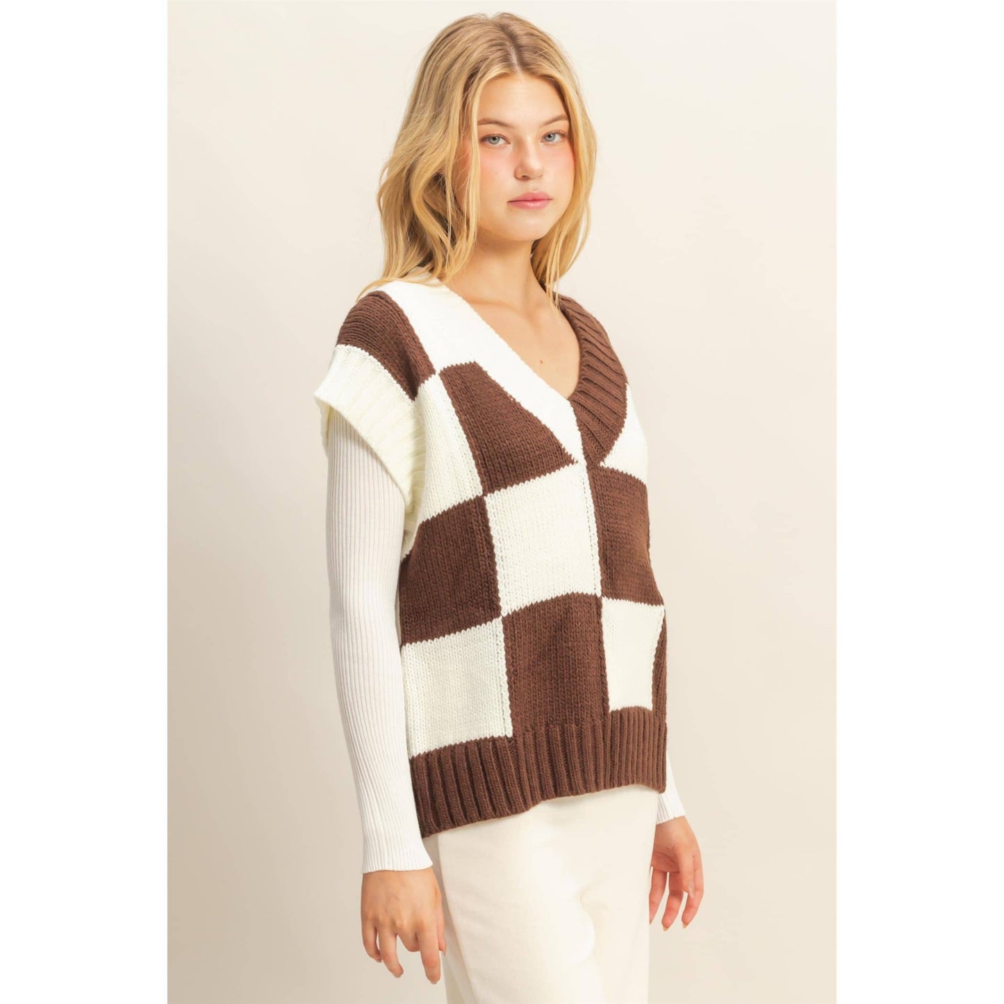 Brown Checkered Vest