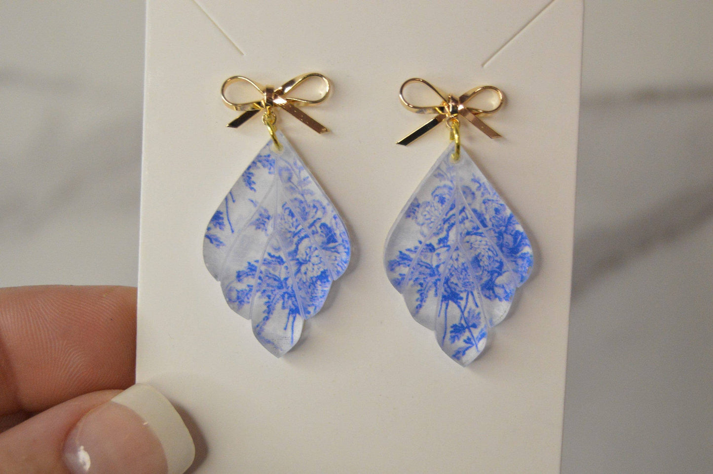 Blue Chinoiserie Bow Earrings