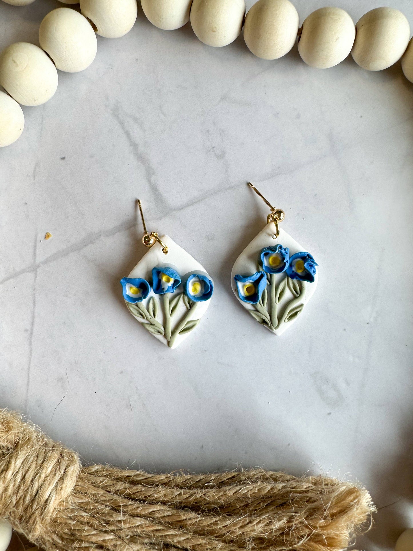 September (Morning Glory) Clay Earrings: Gold Ball Studs