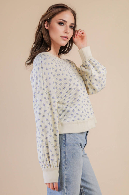 NT12289-Oversized Floral Printed Casual Knit Top: CREAM FLORAL / S-M-L/2-2-2