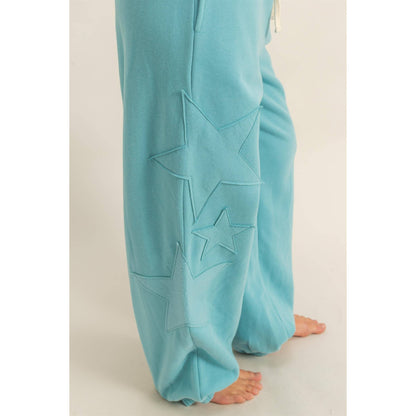 Star Patch Casual Drawstring Jogger Pants: DUSTY NAVY / S-M-L(2-2-2)