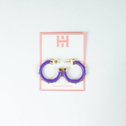 Small Hoop Earrings - Purple with Gold