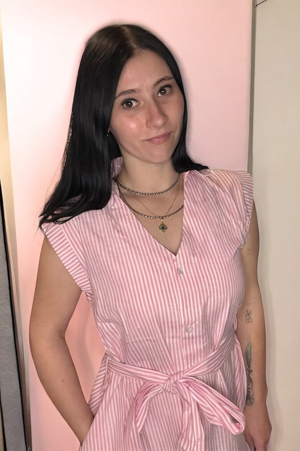 Pink Stripe Tie Dress