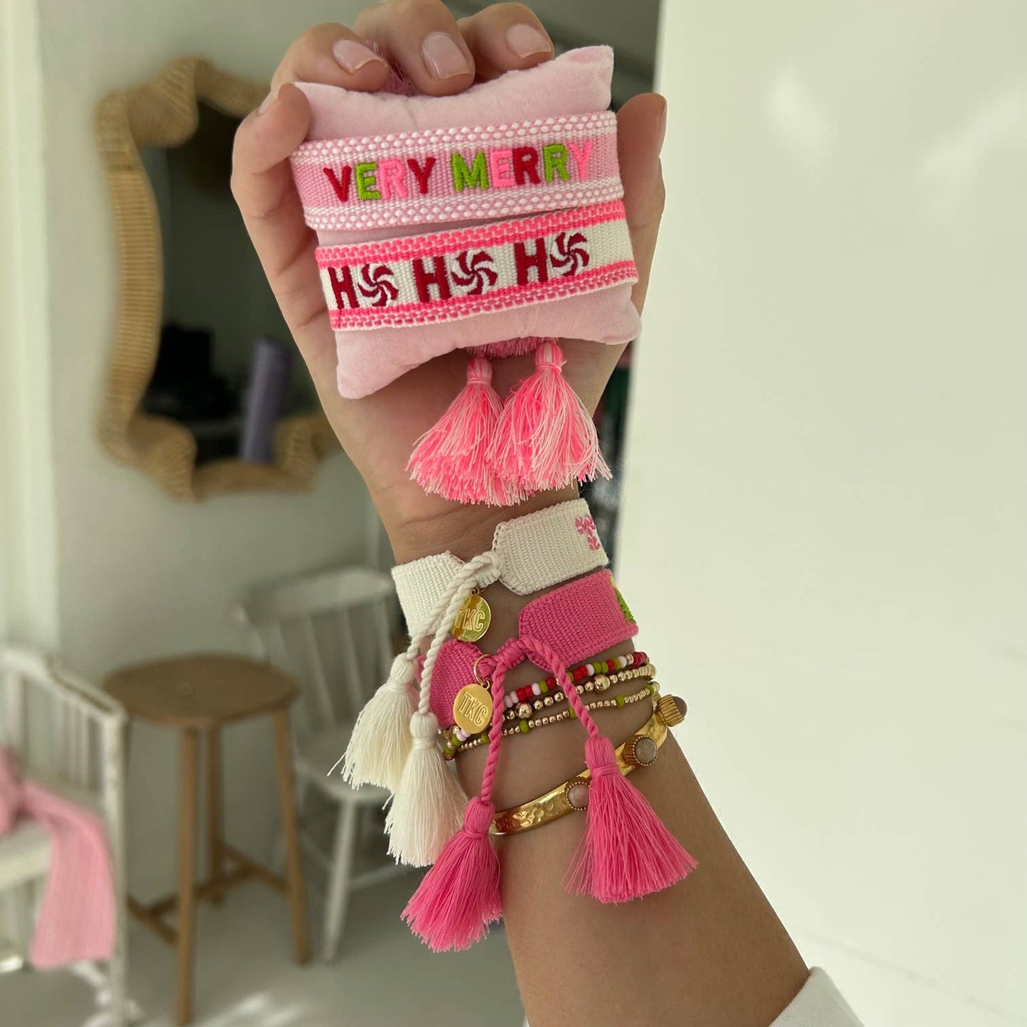 Candy cane tassel bracelet