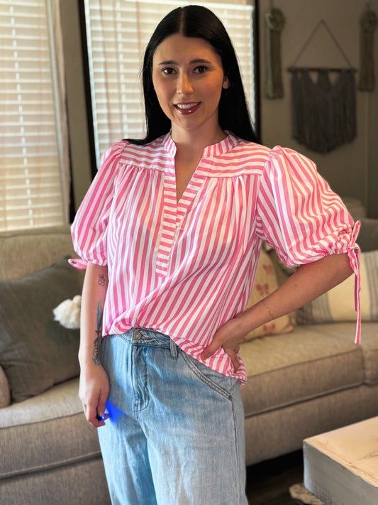 COURTS STRIPE BUBBLE SLEEVE TOP