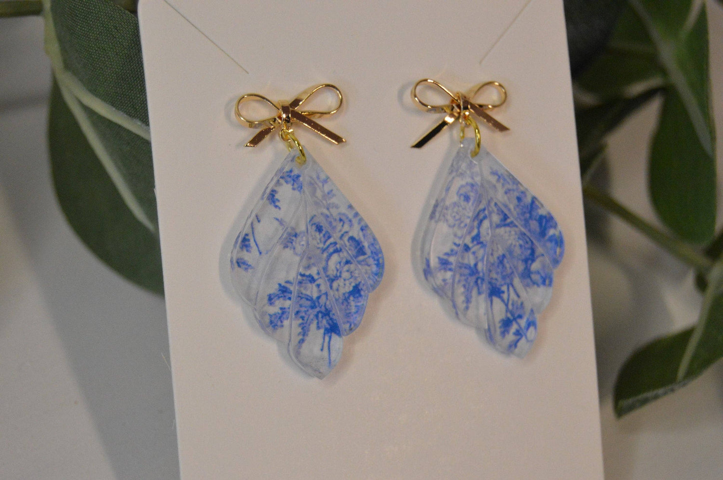 Blue Chinoiserie Bow Earrings