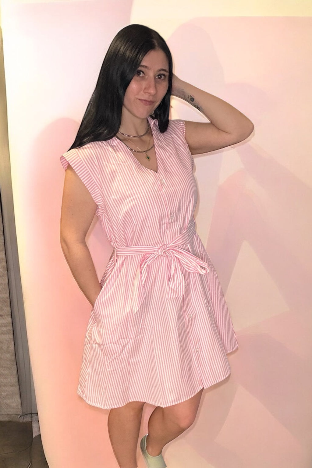Pink Stripe Tie Dress