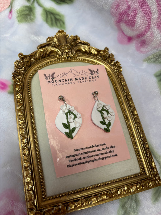 May (Lily of the Valley) Clay Earrings: Silver Ball Studs