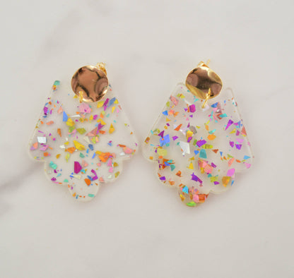 Springtime Confetti Scallop Dangle Earrings