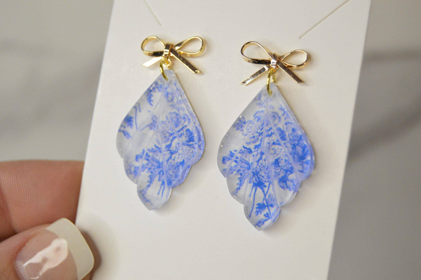 Blue Chinoiserie Bow Earrings