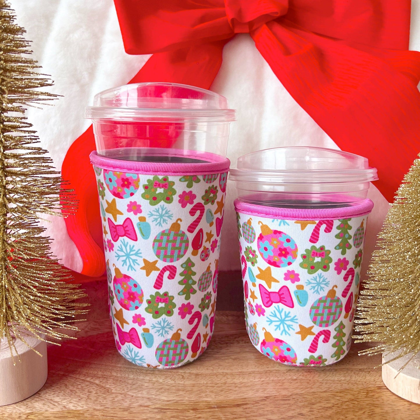 Coffee Cup Cover - Pink Christmas: Large / 24oz