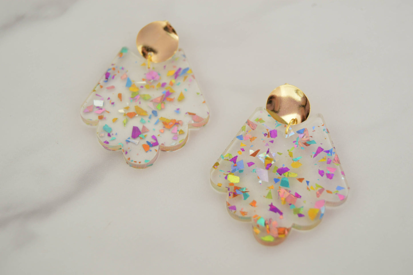 Springtime Confetti Scallop Dangle Earrings