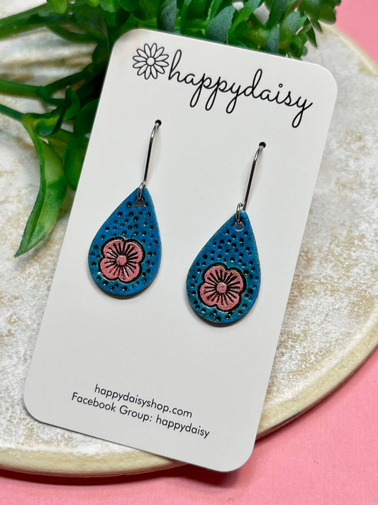 Dainty Flower Leather Earrings for Girls