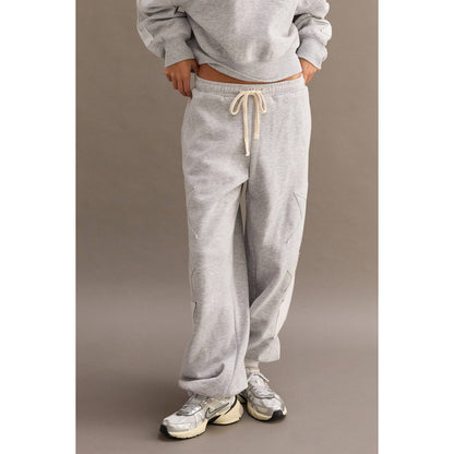 Star Patch Casual Drawstring Jogger Pants: DUSTY NAVY / S-M-L(2-2-2)