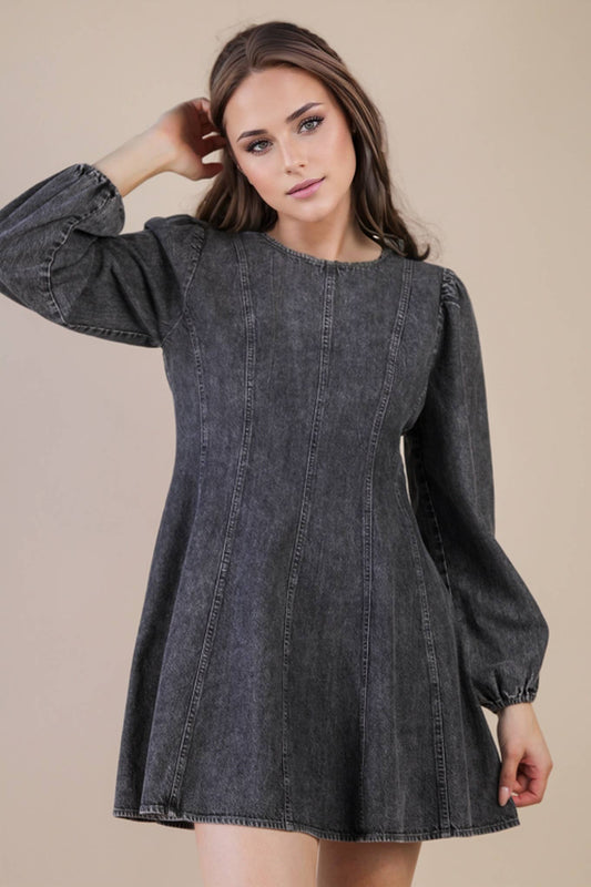 Mineral Washed Denim Dress: