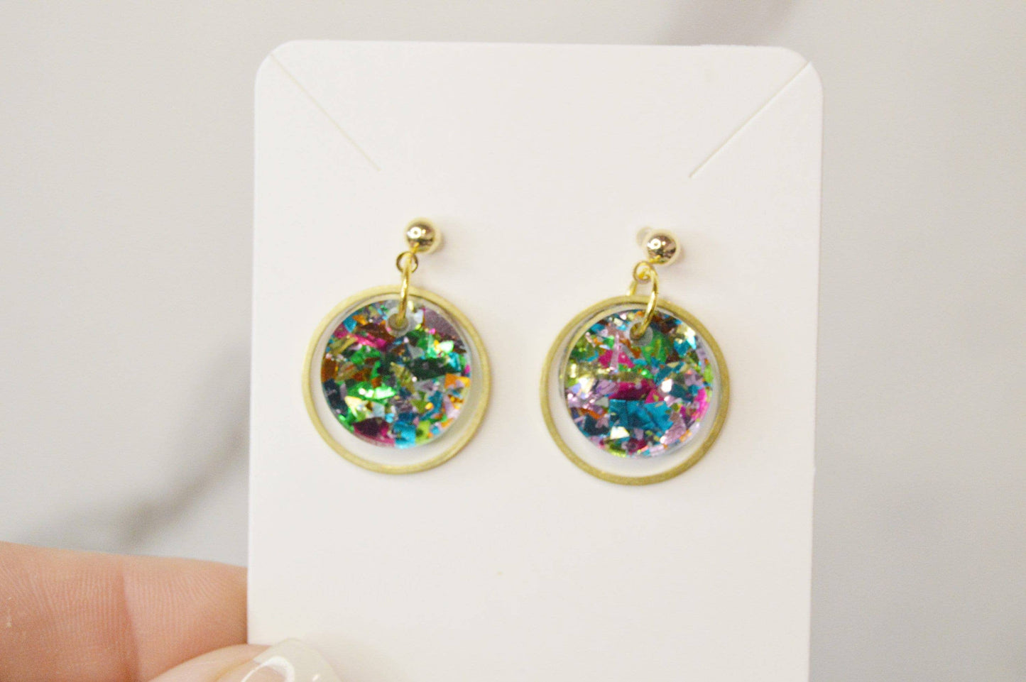 Confetti Small Dangle Earrings, Glitter Earrings, Dangle Ear: Pastel Confetti