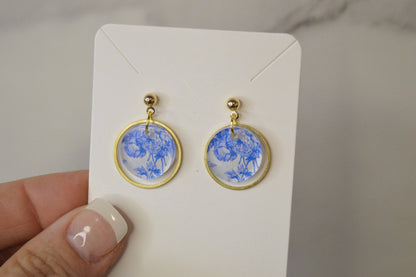 Blue Chinoiserie Small Dangle Earrings