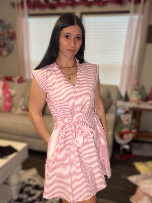 Pink Stripe Tie Dress
