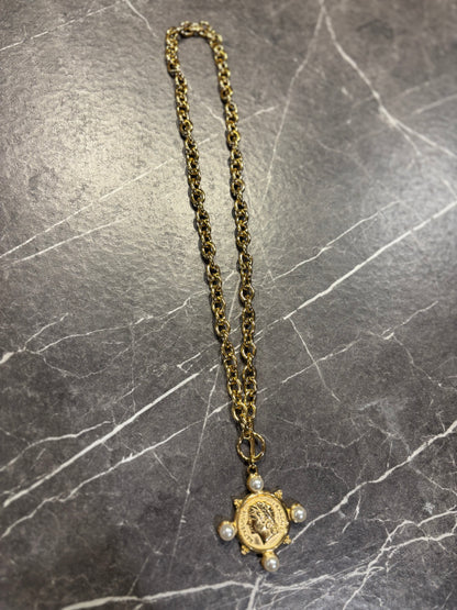 Gold And Pearl Coin Necklace