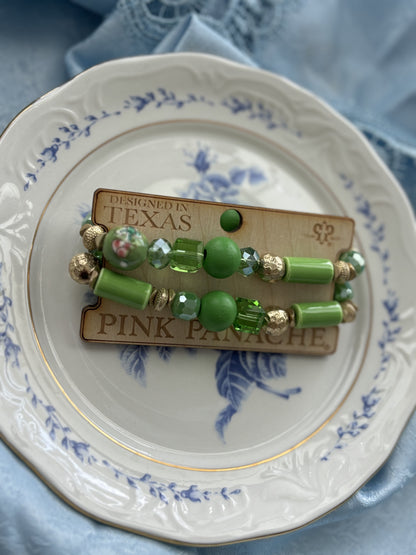 GREEN CHUNKY BEAD BRACELET SET