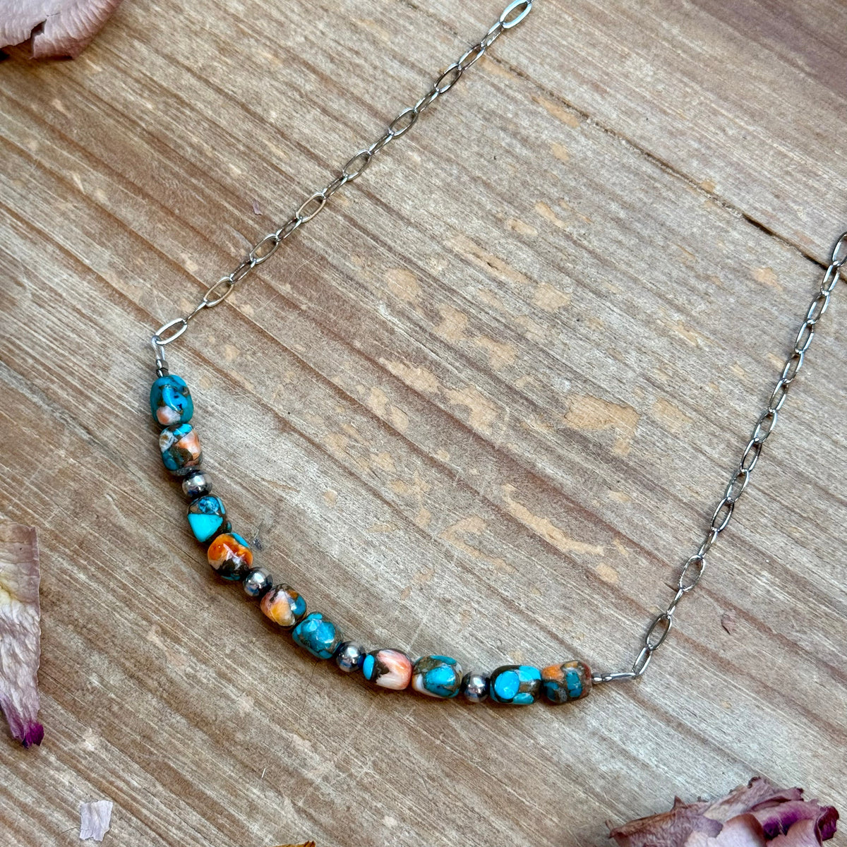 Turquoise & Spiny Oyster Pearl Necklace 16 inch