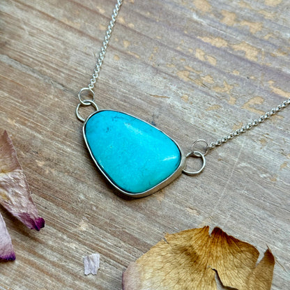 Sterling Silver Chain Necklace with Freeform Turquoise Pendant – 16”