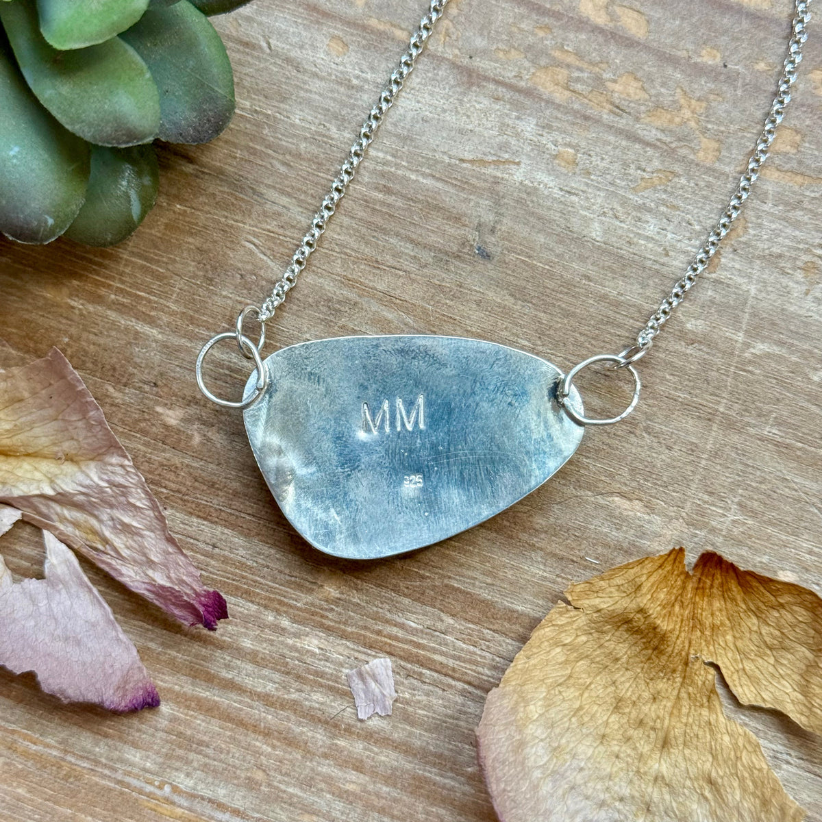 Sterling Silver Chain Necklace with Freeform Turquoise Pendant – 16”