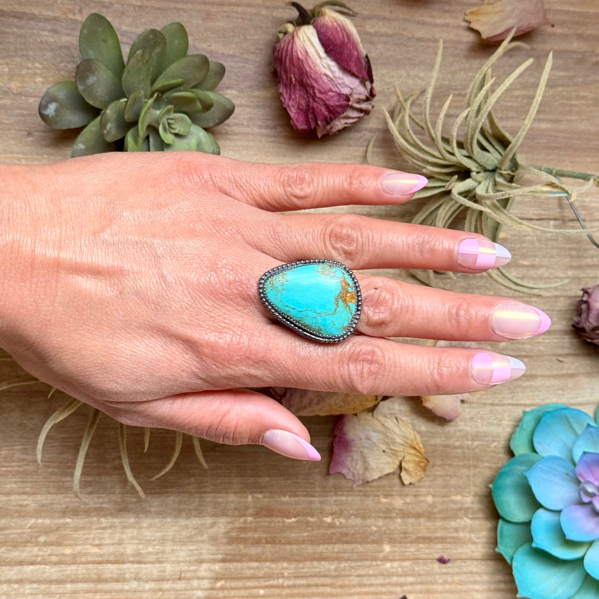 Sterling Silver Adjustable Turquoise Ring – Made by The Bijoux FAB