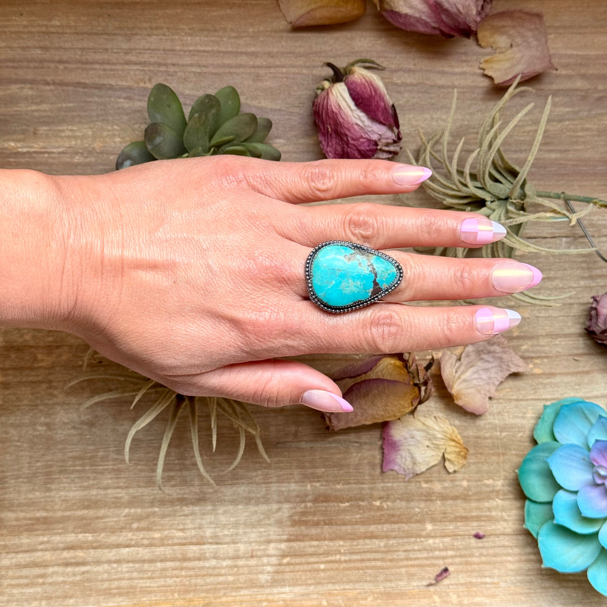 Sterling Silver Adjustable Turquoise Ring – Handmade by The Bijoux FAB