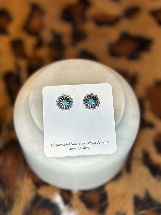 Small TQ Flower Concho Sterling Earrings