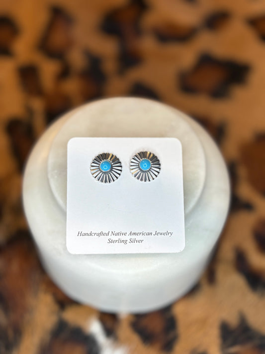 Turquoise Concho Stud Sterling Earrings