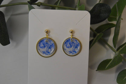 Blue Chinoiserie Small Dangle Earrings