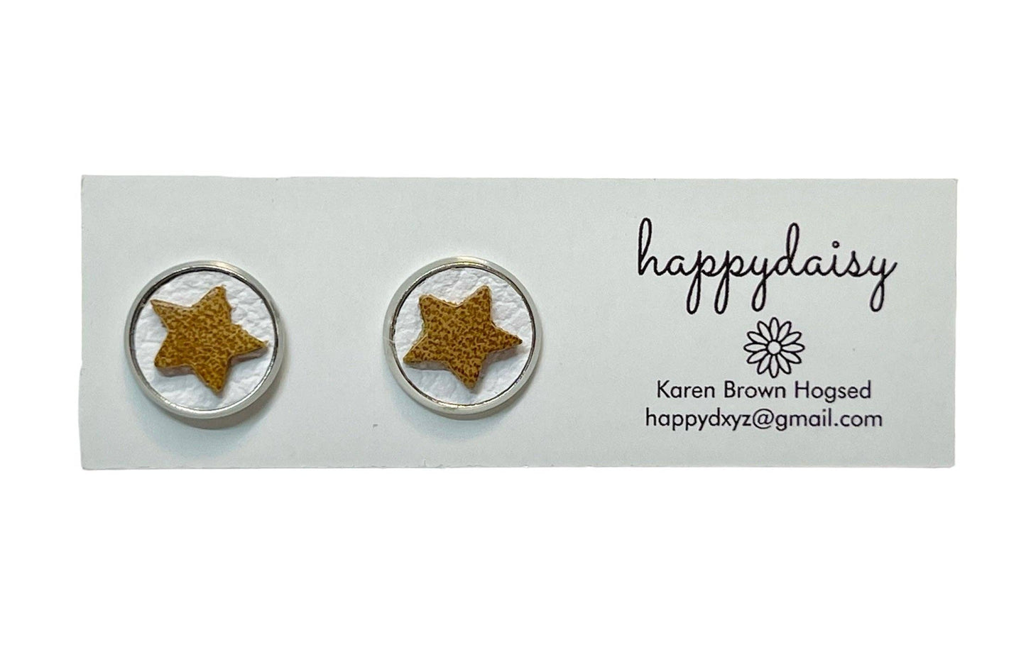 Star Brown and White 10 mm Stud Leather Earrings