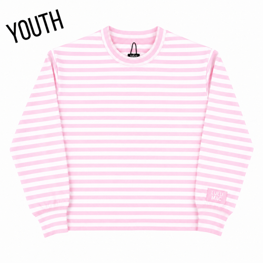 Yth Stripe Long Sleeve- Light Pink