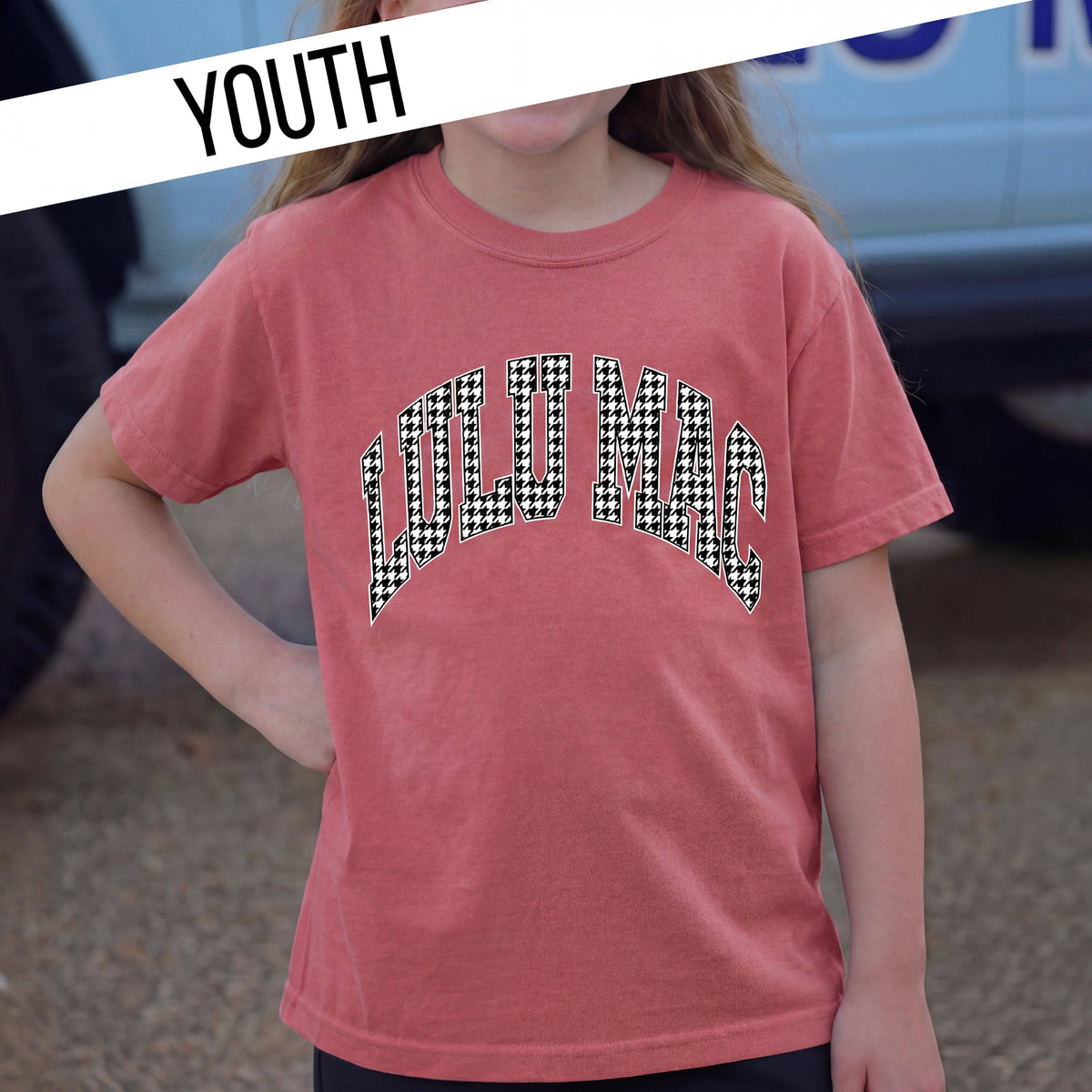 Yth Houndstooth Crimson Tee
