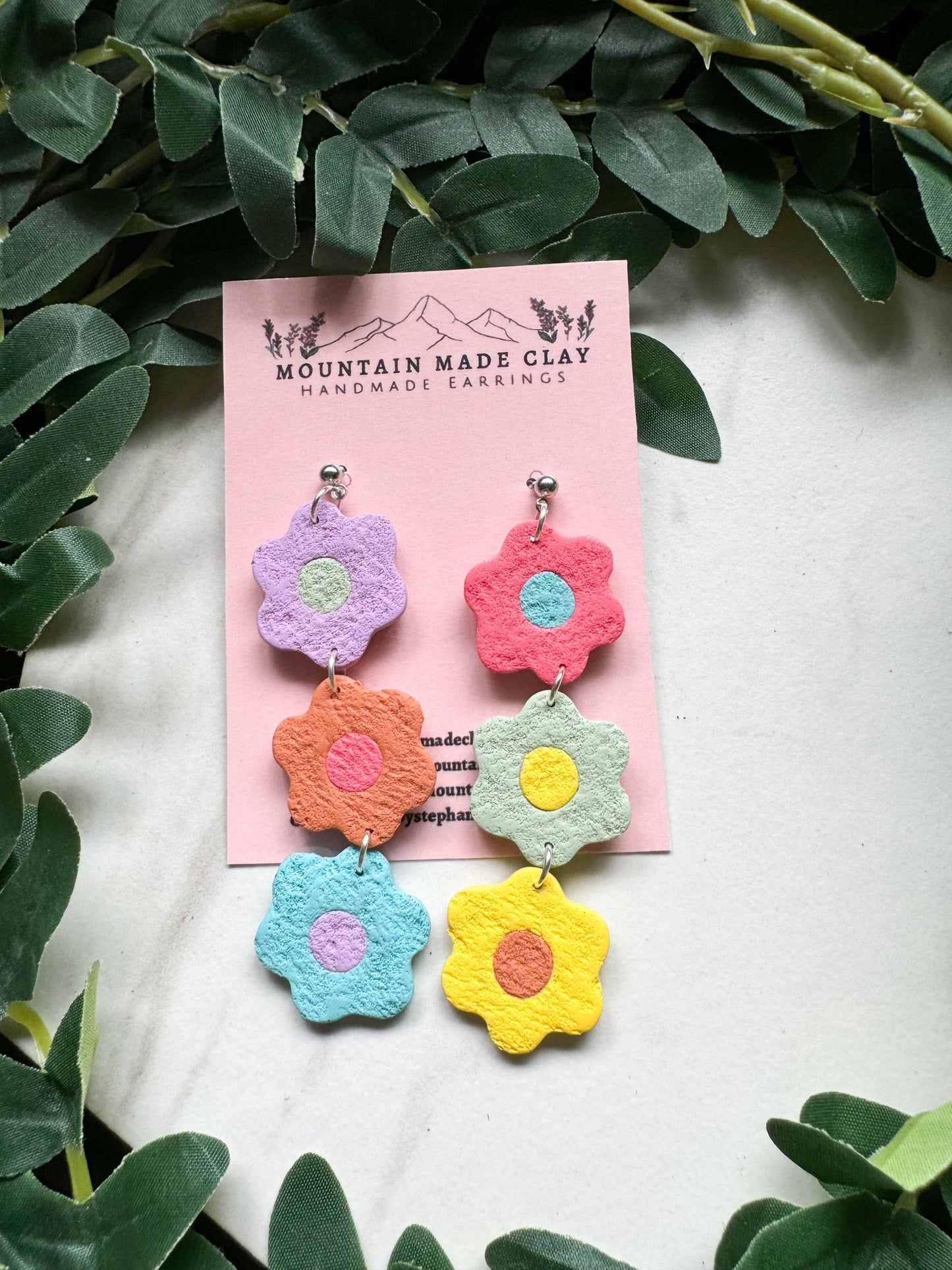 Rainbow Flower Dangles: Gold Ball Studs